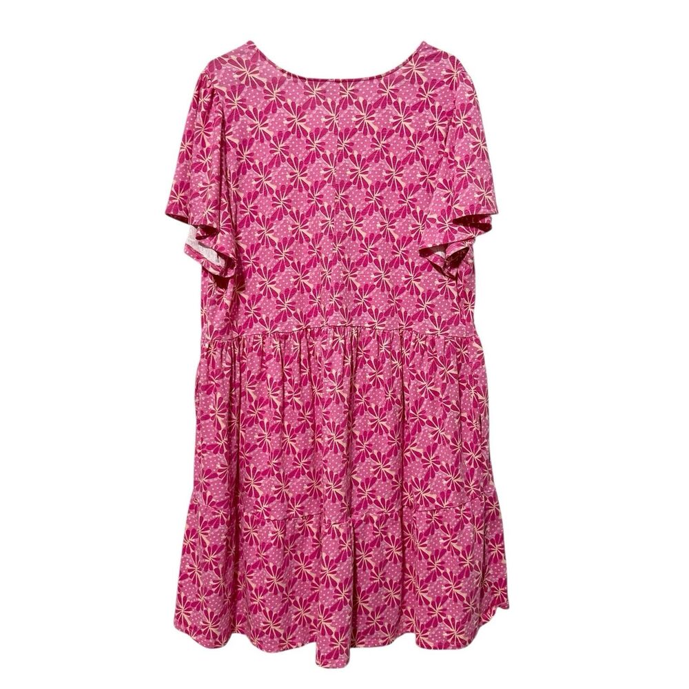 Lane Bryant 22/24 Swing V-Neck Tiered Dress Pink Short Sleeve Cotton Casual - Picture 3 of 12